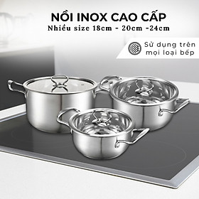 Mua Nồi inox bếp từ 5 đáy  inox 304 cao cấp siêu bền Daelux (18cm 20cm 22cm 24cm)