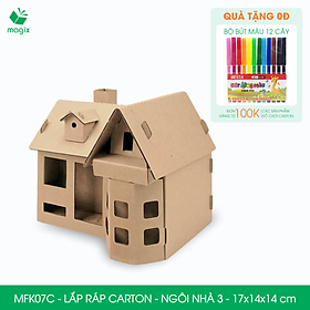 MFK07C - 17x14x14 cm - Mô hình ngôi nhà lắp ráp từ bìa carton cao cấp, nhà giấy carton mini sáng tạo