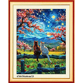 Mua Tranh thêu chữ thập Đôi mèo ngắm cảnh đêm 6760  kích thước 50 x 68 cm