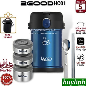 Mua Hộp cơm giữ nhiệt 3 ngăn 2Good HC01 - 2 lít - Tặng túi xách - Hàng chính hãng