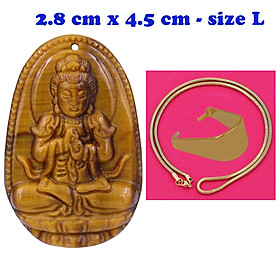 Mặt Phật Đại nhật như lai đá mắt hổ 4.5 cm kèm dây chuyền inox rắn - mặt dây chuyền size lớn - size L, Mặt Phật bản mệnh