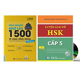 Combo 2 sách Luyện giải đề thi HSK cấp 5 có mp3 nge +1500 từ vựng tiếng Trung thông dụng học theo sơ đồ tư duy+DVD tài liệu