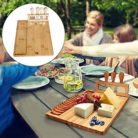 Bamboo Cheese Board with Knife Meat Platter Serving Tray Gifts for Christmas