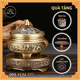 Mua Lư xông Trầm hương chất liệu đồng nguyên khối khắc rồng phượng - chọn mẫu đôn   đế lư đồng thay lư điện Tặng trụ cắm
