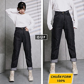 Quần Baggy Jean Nữ (Có Cả Bản Trơn Và Rách Gối) Cạp Cao Màu Đen Xám Khói Ôm Eo, Che Khuyết Điểm GUF