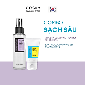 Combo Gel Rửa Mặt Tràm Trà COSRX Low pH Good Morning Gel Cleanser 50ml + Nước hoa hồng tẩy tế bào chết hoá học COSRX AHA/BHA Clarifying Treatment Toner 100ml