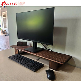 Kệ kê màn hình máy tính cao cấp bằng gỗ tần bì nguyên khối nhập, Kệ gỗ kê màn hình Anzzar-08 - Màu Nâu - DxRxC=80cmx20cmx12cm