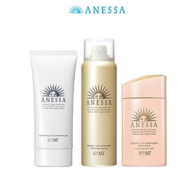 Bộ sản phẩm Kem chống nắng Anessa cho cho da mặt và toàn thân (Mild Milk 60ml + Whitening Gel 90g + Gold Spray 60g)
