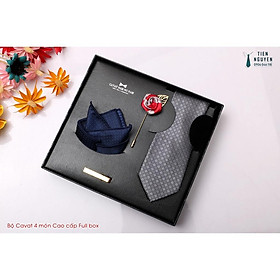 Cavat Bộ Cao Cấp Hàn Quốc 4 món Phụ Kiện - Full box kèm túi xách, xám họa tiết