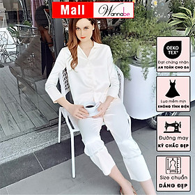 Đồ bộ mặc nhà Pijama nữ WANNABE BDS12 đồ bộ quần dài tay dài phối ren nhỏ ở lai sang trọng