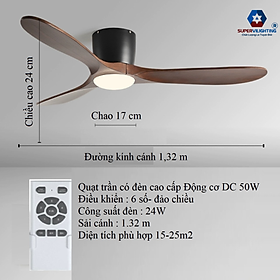 Mua Quạt trần chung cư trang trí sử dụng cho trần thấp SuperVilighting QTRAN-2231 Kích thước cánh 1320mm hàng chính hãng