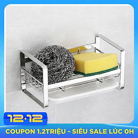 Kệ Rổ Inox SUS304 Đựng Dụng Cụ Rửa Chén Bát, Nước Rửa Chén Dán Tường hoặc Kê Lên Bồn Rửa Chén Tiện Lợi, Không Rỉ Sét đi kèm keo Sealant Fix dán kệ lên tường