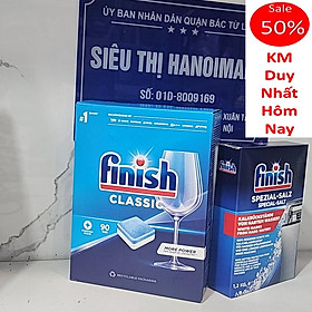 Combo 90 Viên rửa bát Finish All in 1 max + 1.5kg Muối rửa bát chén Finish