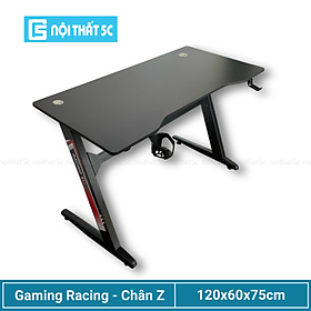 Bàn Gaming Racing kèm phụ kiện giá treo tai nghe+giá để cốc xoay 360 độ, Bàn làm việc thông minh tích hợp 2 lỗ luồn dây điện