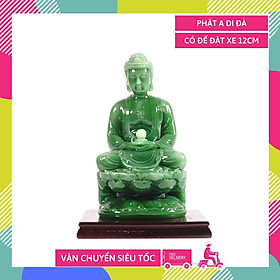 Tượng phật A Di Đà ngồi tòa sen có đế ngọc xanh - Cao 12cm