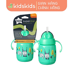 Bình tập uống nước có ống hút đáy nặng kháng khuẩn chống tràn, chống sặc Tommee Tippee SuperStar, 300ml, cho bé từ 6 tháng – Xanh lá