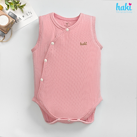 Bộ bodysuit sát nách, cài chéo vải gỗ sồi cao cấp BM009, set body cho bé trai bé gái chất liệu Modal hàng chính hãng HAKI