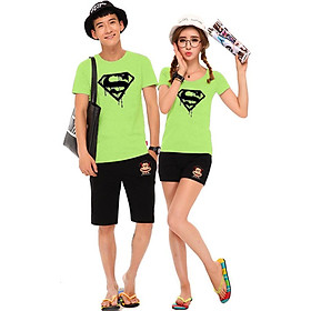 Bộ Áo Thun Đôi Nam Nữ Siêu Nhân Màu Xanh Chuối