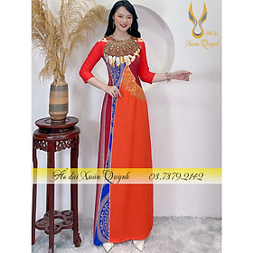 Áo Dài Truyền Thống Hoạ Tiết Trống Đồng, Phối Dải Màu Sang Trọng, Nổi Bật K58