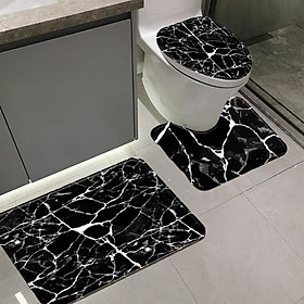 3x Bathroom Mat Set Non-Slip Washable Soft Marble Decorations for Toilet A