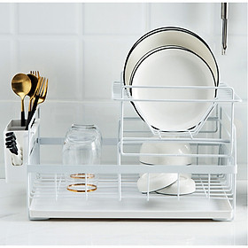 Kệ Úp Chén Bát Đĩa  2 Tầng - Giá Úp Bát Đĩa Mini Nhỏ Gọn - Kèm Khay Hứng Nước & Ống Đựng Đũa (có thể tháo rời) - Chính Hãng Cemill 