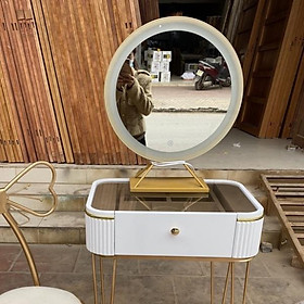 Mua Bộ bàn ghế trang điểm: Bàn phấn đơn 1 ngăn mặt kính + Ghế lồng + Gương