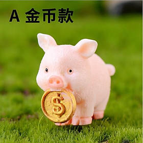 KHO-HN Mô hình lợn hồng may mắn ôm Kim Nguyên Bảo cầu tài dùng trang trí