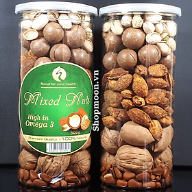 Mixed nuts 6 loại hạt dinh dưỡng Macca, Óc Chó, Hạnh Nhân, Hạt Hồ Đào, Hat Dẻ Cười, Hạt Thông (hũ 500gr)