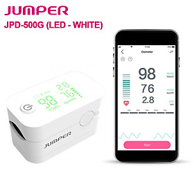 Máy đo nồng độ oxy máu SpO2, PR, PI Jumper JPD-500G (FDA Hoa Kỳ + xuất USA), Kết nối Bluetooth APP mobile, màn hình LED - Phiên bản màu Trắng