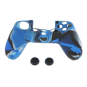 Camo Navy Silicone Skin Case Cover w/Joystick Caps for PS4 Controller