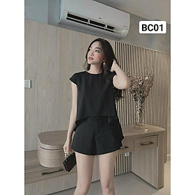 Sét bộ áo babydoll vạt cao thấp cổ tròn và quần ngắn