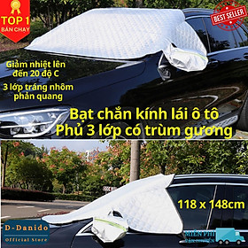 Tấm Chắn Nắng, Chống Nóng Ngoài Kính Lái Ô Tô 3 Lớp, Tráng Bạc Cỡ Lớn 118cm x 148cm, Có Trùm Gương - Hàng chính hãng