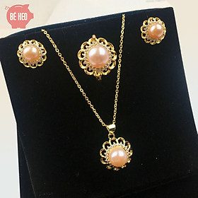Bộ trang sức ngọc trai nuôi nước ngọt 3 món cao cấp - Tặng hộp và quà - Trang sức Bé Heo BHB177