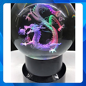 Quả Cầu Pha Lê Phong Thủy 3D Hình Rồng Thông Đèn -  Đồ Lưu Niệm Phong Thủy - Quả Cầu Dragon Gắn Đèn