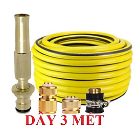 Bộ dây vòi xịt bơm nước tưới rửa , tăng áp 3 lần, loại 3m, 5m 206587Vđầu đồng, cút đồng, d.vàng