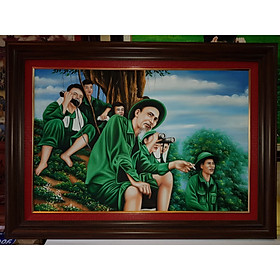 Mua Trạnh vẽ sơn dầu - Bác Hồ thăm bộ đội thông tin ở mặt trận Đông Khê 1950
