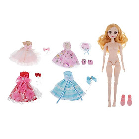 36cm Ball Jointed Girl Doll Body White Skin With 4 Set Princess Dress