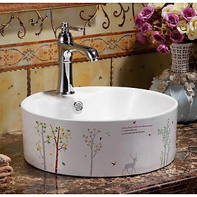 Chậu sứ lavabo để bàn màu trắng họa tiết xin xắn thích hợp phong cách giới trẻ