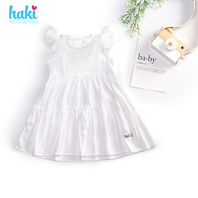 Đầm bé gái nhún 3 tầng tay cánh tiên HK514 - Trắng Haki, váy bé gái, váy mùa hè cho bé gái, váy hè, váy thiết kế cho bé 10-27kg
