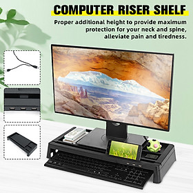 Computer Monitor Stand Rack Desk Laptop Riser Shelf Desktop Display Stand Organizer Storage + Usb Tray Home Office