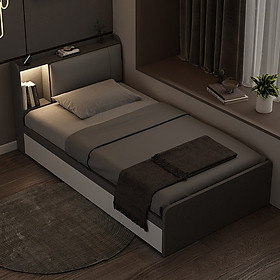 Mua Giường Gỗ Đơn Dài 1.2m Phối Đèn LED và 3 Ngăn Kéo Màu Vân Vải Phối Trắng SIB Decor GN15