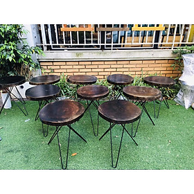 Mua Ghế deco gỗ xà cừ chân hairpin cao 20 - 2 thanh D = 25cm - 35cm| đôn gỗ nguyên tấm cho ban công