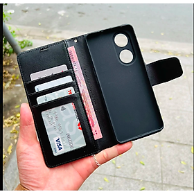 Bao da dạng ví cho OPPO Reno8 T 5G chính hãng Hanman có quai cài, có ngăn để thẻ ATM và tiền, may viền - Hàng chính hãng