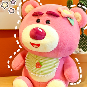 Thú nhồi bông gấu dâu đeo yếm - Size 22cm - Gấu lotso cài hoa dễ thương.