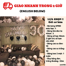 Bộ bong bóng trang trí sinh nhật đen trắng birthday set balloon black and white SNNL46