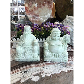 Bộ tượng thờ Tài Địa Thần Tài Thổ Địa đá cẩm thạch trắng xanh - Cao 20 cm