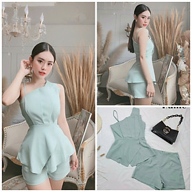 Set Áo Sát Nách Phối Dây Kèm Quần Màu Xanh Sang Trọng Hume - Set thiết kế - Set đi chơi