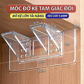 Móc Tam Giác Đôi Đỡ Kệ Gỗ Lớn Kê Giá Chia Ngăn Tủ Quần Áo Vách Nhựa Bếp Ke Góc L Dán Tường Siêu Dính - 1 Tam Giác Đôi Đỡ Kệ