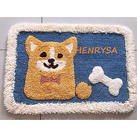 Tham lau chân - Thảm chân hình chú chó shiba 45x65cm cao cấp, chất liệu cotton thấm hút nước tốt - Chính hãng Henrysa