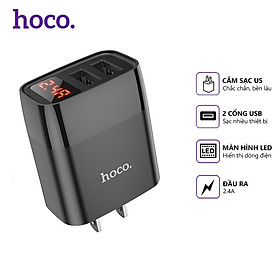 Cóc Sạc Nhanh Hoco C86 2.4A 2 Cổng Usb Màn Hình Led - Hàng Chính Hãng